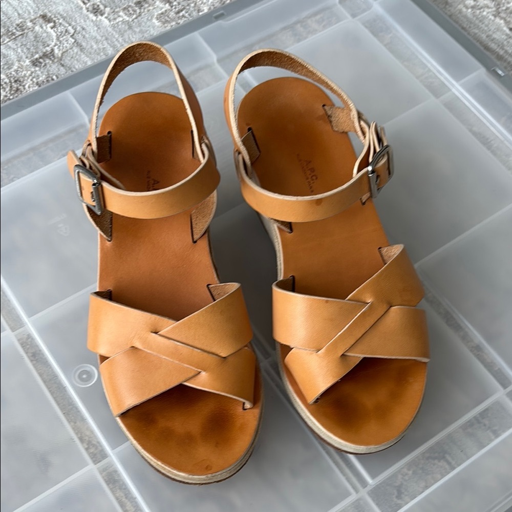 A.P.C. Tan Sandals with Crossed Straps